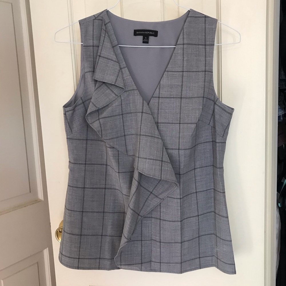 banana republic wool plaid blouse with ruffle